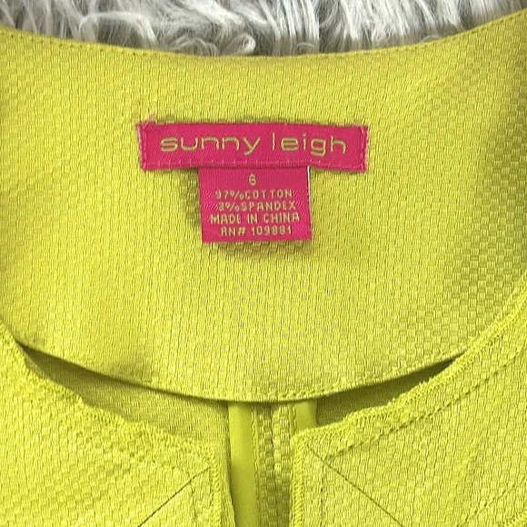 Sunny Leigh Neon Chartreuse Structured Blazer Jacket Statement Color Pop, 6 - Picture 4 of 12